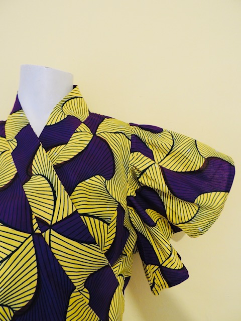 Wrap butterfly sleeve Blouse (Yellow/Purple)